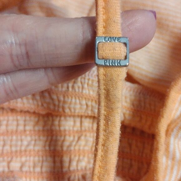 PINK VS VTG 90s Tangerine Striped Embroidery Dog Babydoll Dress Medium - Picture 6 of 15